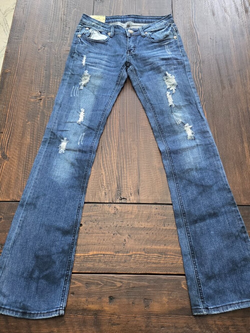 Machine Nouvelle Mode Womens Distressed Size 28 Jeans Bootcut Dark Wash Stretch